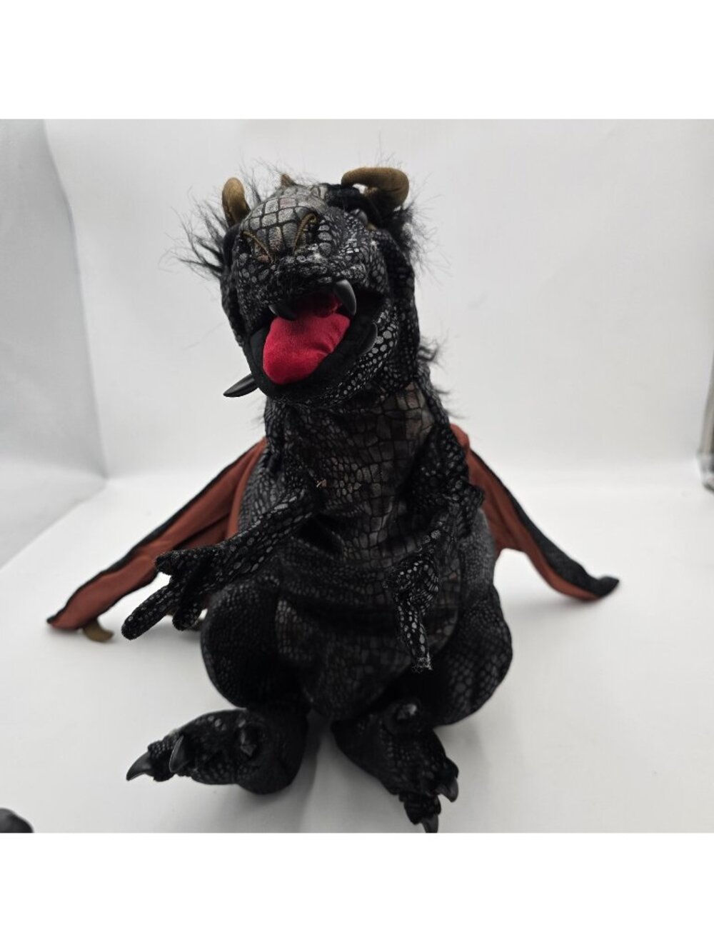 Folkmanis Black Dragon Hand Puppet 24" Plush Fantasy Creature Wings Horns